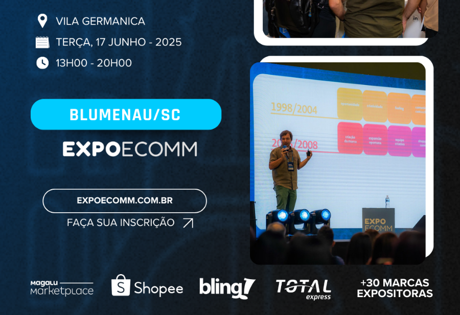 A ExpoEcomm Blumenau 2025, feira itinerante de e-commerce, será realizada no dia 17 de junho, no Centro de Eventos da Vila Germânica