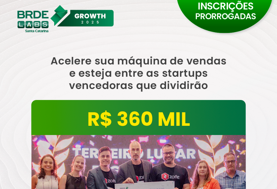 Empreendedores podem cadastrar seus negócios até 14 de julho no BRDE Labs SC Growth 2025 - programa de aceleração de startups com premiações