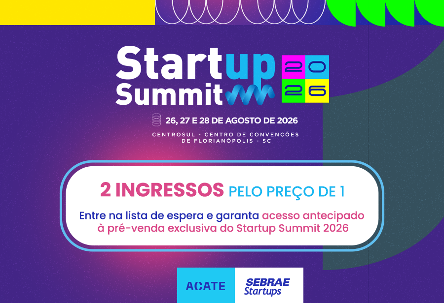 O Startup Summit 2026, em Florianópolis (SC), já tem data marcada: dias 26, 27 e 28 de agosto de 2026. Saiba como garantir seu ingresso em pré-venda!